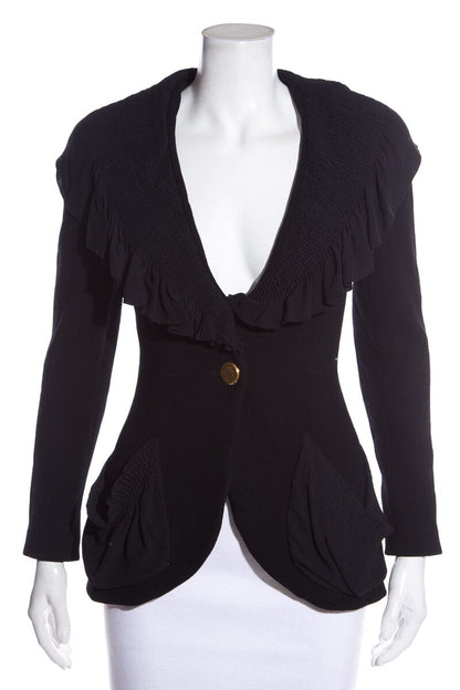 Chanel Vintage Black Ruffled Blazer SZ 34