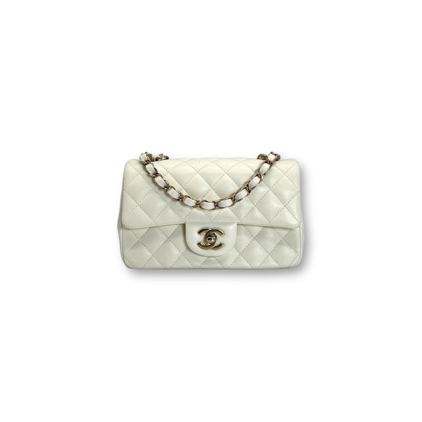 Chanel Quilted White Lambskin Mini Rectangular Flap Bag