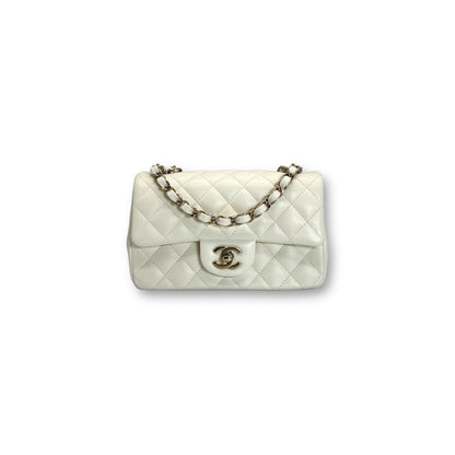Chanel Quilted White Lambskin Mini Rectangular Flap Bag