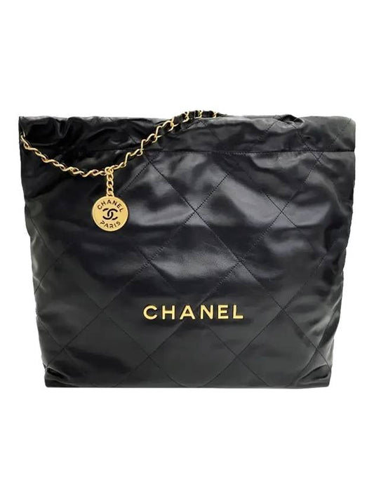 Medium Shoulder Bag Shiny Calfskin Gold Black Chanel