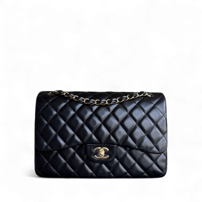 Chanel Classic Flap Jumbo - Double Flap Lambskin 30CM Quilted Lambskin Black Gold Hardware Series 14