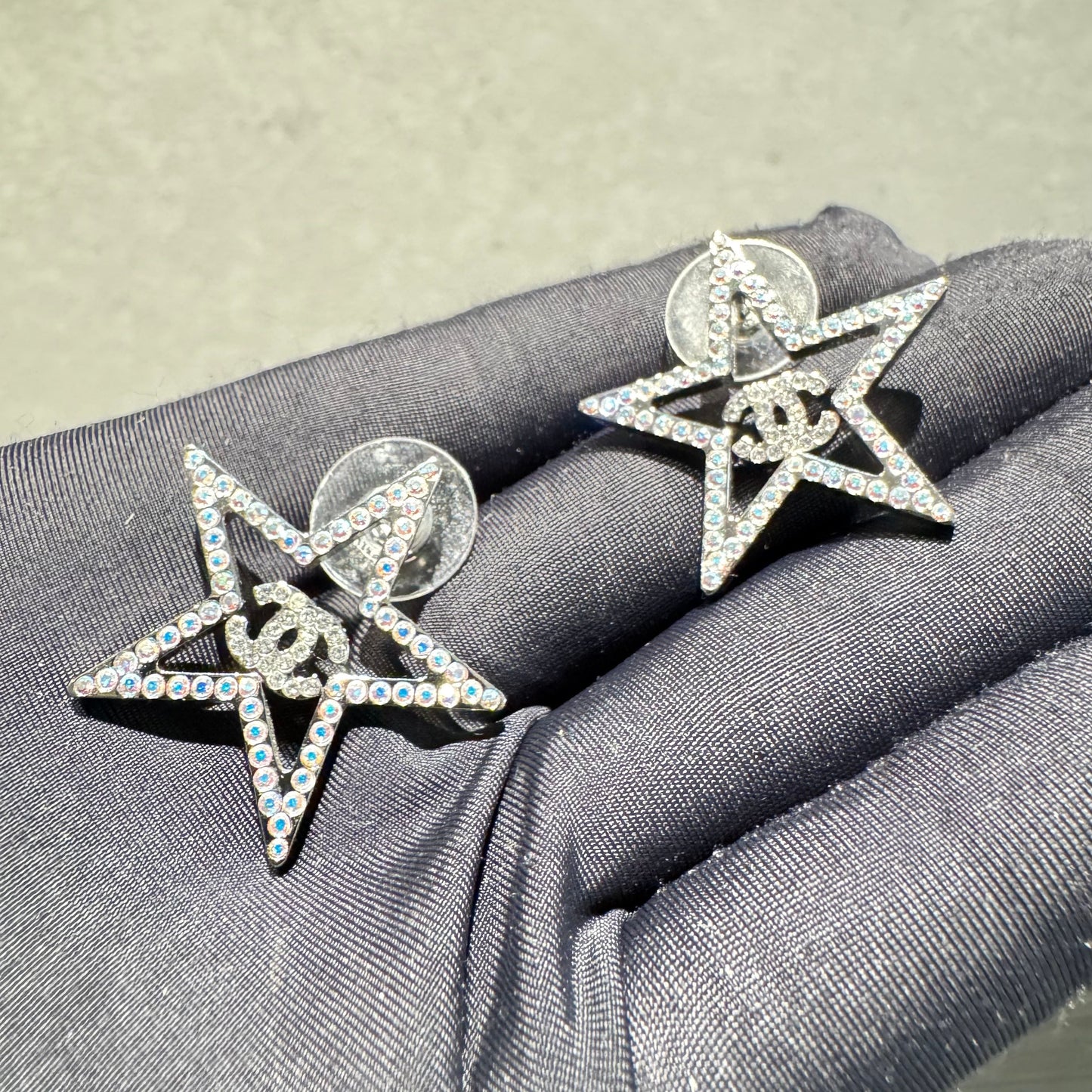 Chanel Crystal CC Star Earrings - Ruthenium-Plated Stud, Earrings