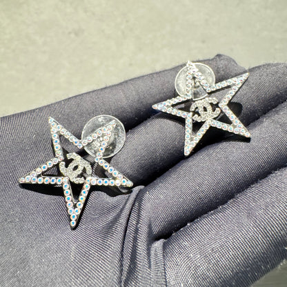 Chanel Crystal CC Star Earrings - Ruthenium-Plated Stud, Earrings