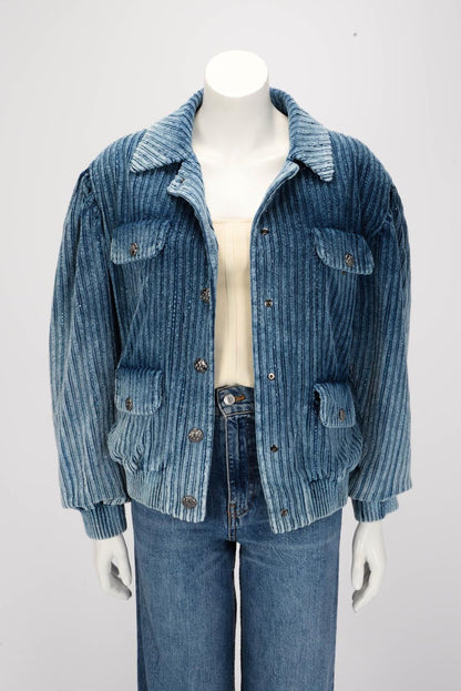 Chanel Blue Velvet & Strass Bomber Jacket FR 34