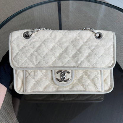 Chanel French Riviera - Caviar 29CM Quilted Cream Silver Hardware Series 15