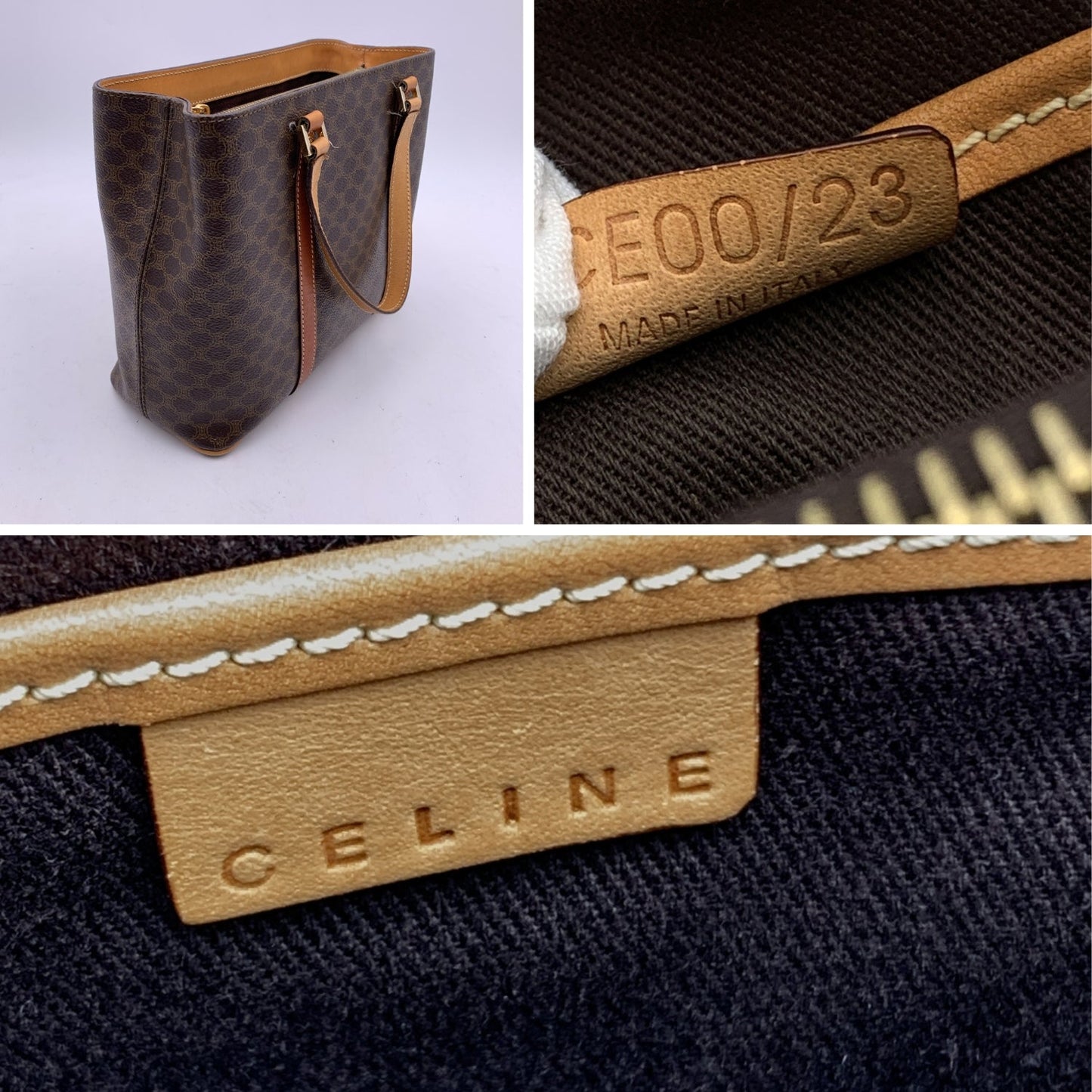 Celine Vintage Brown Macadam Canvas Small Tote Shoulder Bag