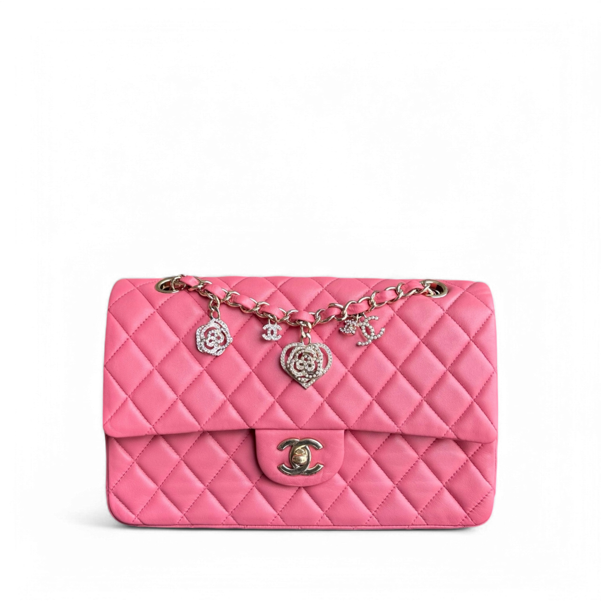 Chanel Classic Flap Medium Valentine Edition - 25CM Quilted Lambskin Sakura Pink Gold Hardware Series 19