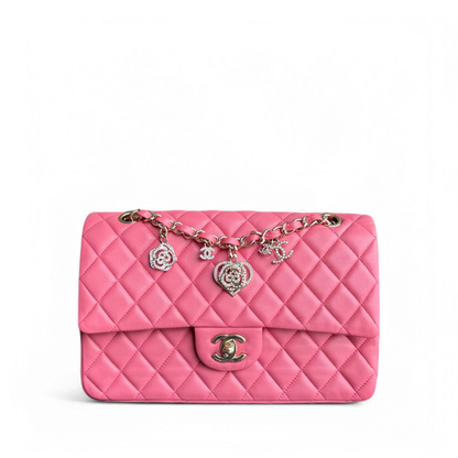 Chanel Classic Flap Medium Valentine Edition - 25CM Quilted Lambskin Sakura Pink Gold Hardware Series 19