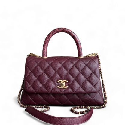 Chanel Coco Handle Small - Caviar Quilted Lizard Burgundy Dark Red Gold Hardware Series 26