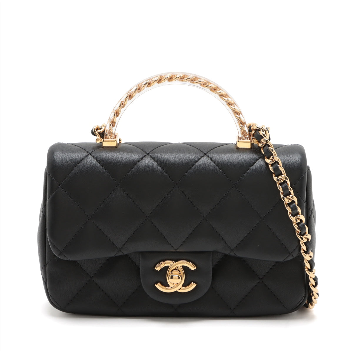 Chanel Mini Matrasse  2WAY Shoulder Bag Top Handle Black G Gold