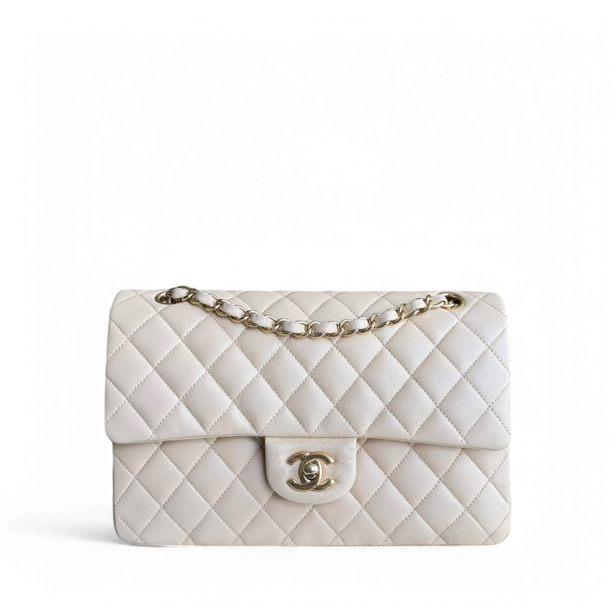 Chanel Classic Flap Medium - 25CM Quilted Lambskin Beige Gold Hardware Series 17