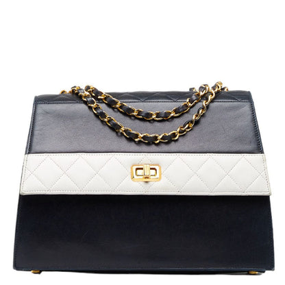 Chanel Vintage Mattress Wicker Gold  Chain houlder Bag Navi White  Lady Chanel