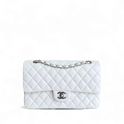 Chanel Classic Flap Medium - Caviar 25CM Quilted White Silver Hardware Series 18