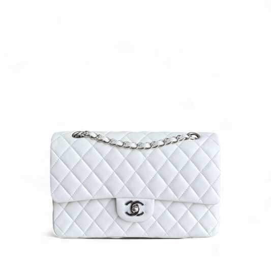 Chanel Classic Flap Medium - Caviar 25CM Quilted White Silver Hardware Series 18