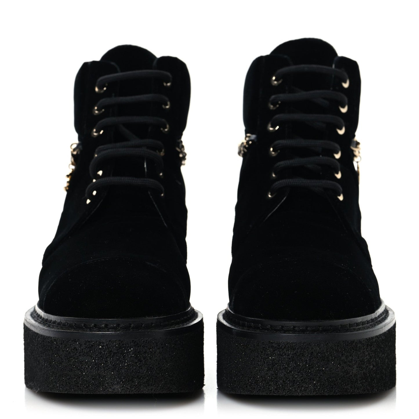 Velvet Chain Lace Up CC Short Boots 37 Black