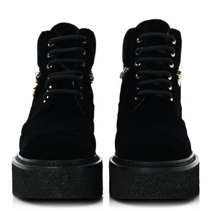Velvet Chain Lace Up CC Short Boots 37 Black