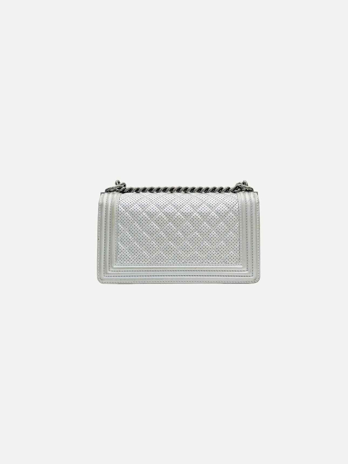 CHANEL New Boy Flap Silver Perforated Shoulder Bag