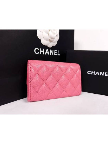 Gold Hardware CC Logo Calfskin Flap Half Wallet Pink Chanel