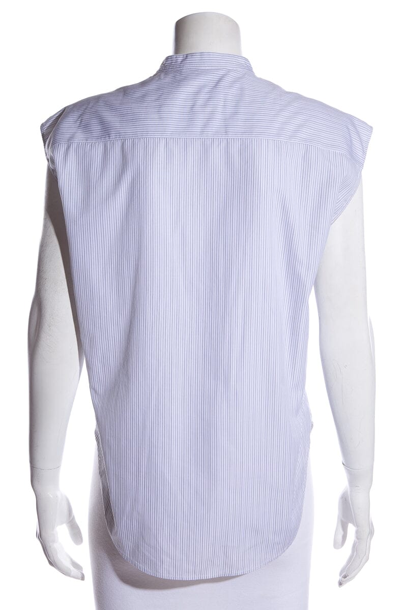 Chanel Gray & White Pinstripe Bib Blouse SZ 38