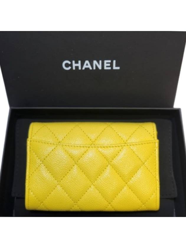 Classic Gold Logo Grained Shiny Calfskin Card Wallet Yellow Chanel