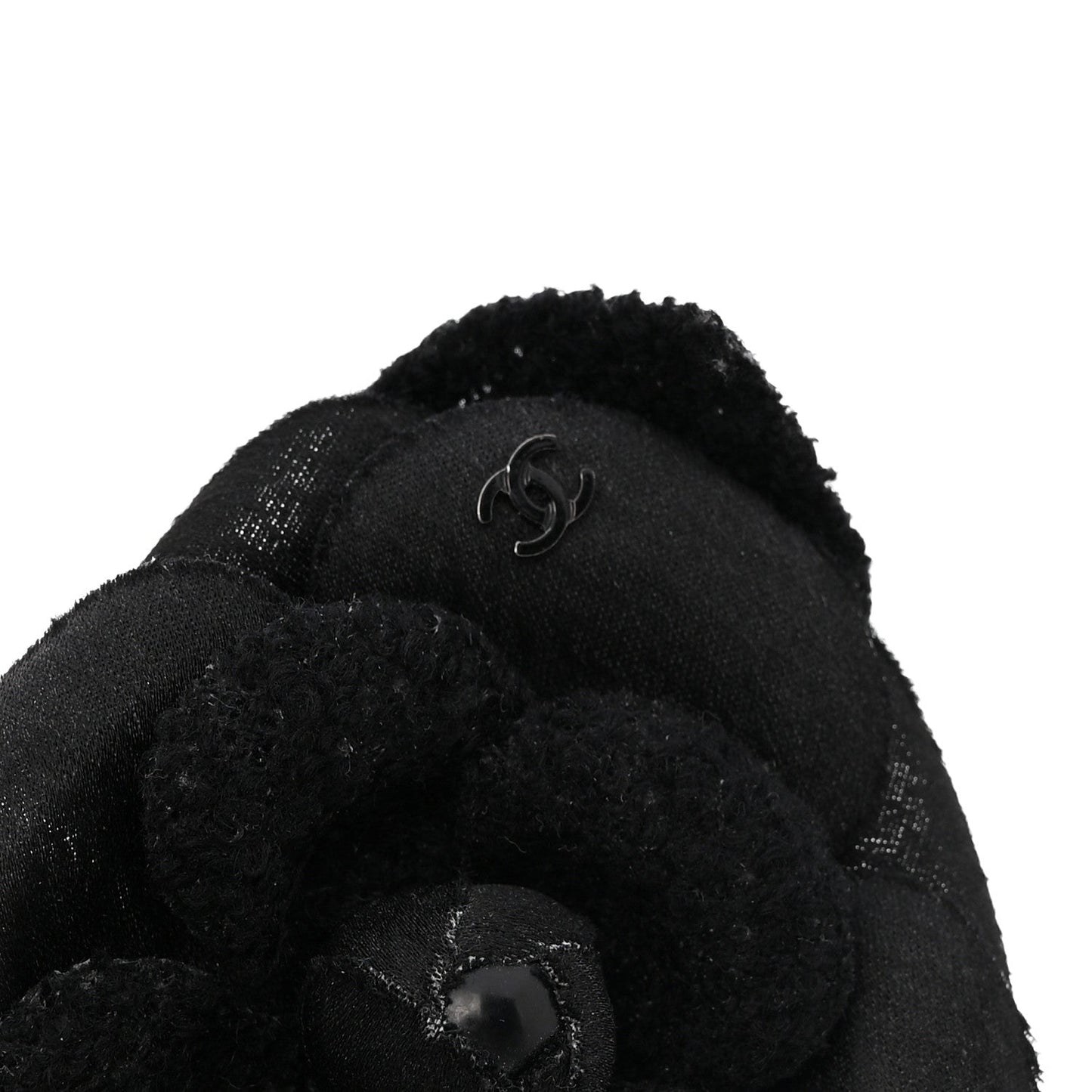 Tweed Fabric Camellia Pin Brooch Black