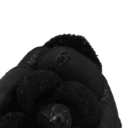 Tweed Fabric Camellia Pin Brooch Black