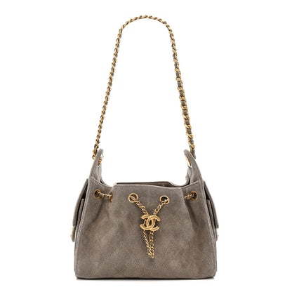 Suede Quilted Mini Chanel 25 Handbag Dark Grey