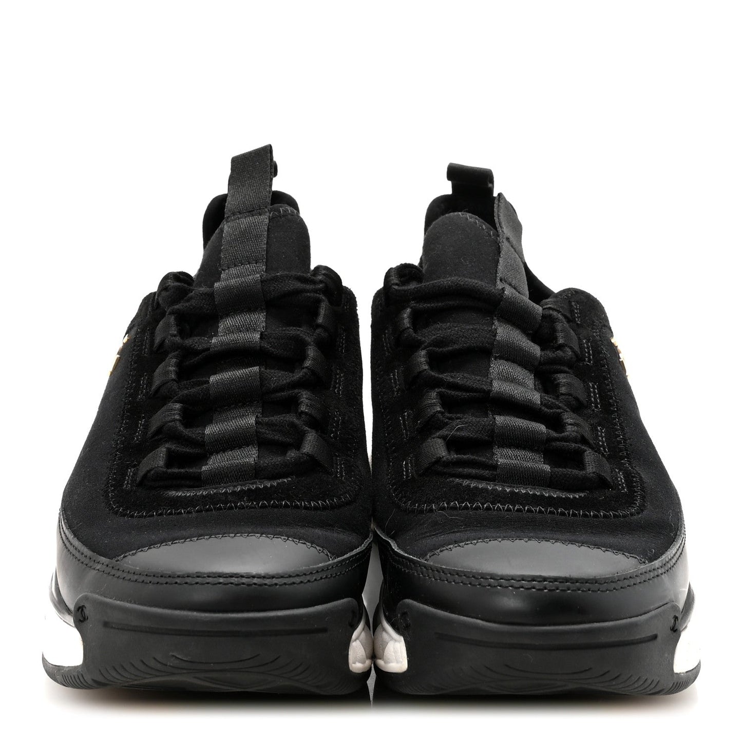 Velvet Calfskin Mixed Fibers CC Sneakers 38 Black