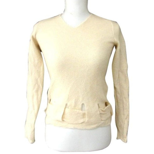 Fendi Sweater Ivory Wool With Cut Out Woven Design Sweater