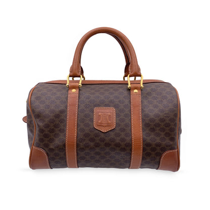 Celine Vintage Brown Macadam Canvas Handbag Boston Bag