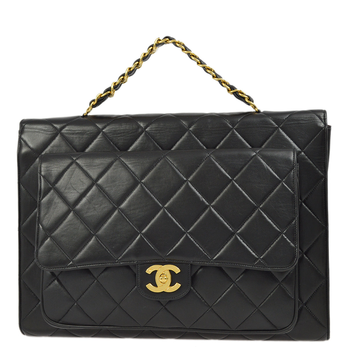 Chanel Black Lambskin Briefcase Business HandBag