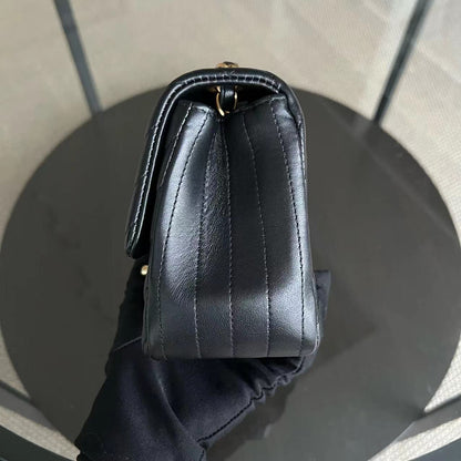 Mini Square Classic Flap Chevron Black Golden Hardware Series 21