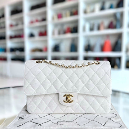 Chanel Classic Flap Medium - Caviar 25CM Quilted Snow White Gold Hardware Series 14