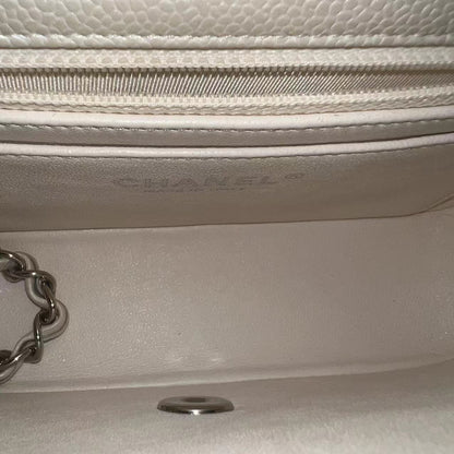 *Un* Caviar Mini Rectangle Classic Flap Quilted Iridescent Pearl White Silver Hardware Series 20