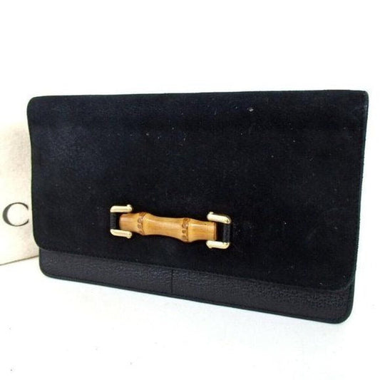 GUCCI Black Leather Suede w Bamboo Belt Loop Bag