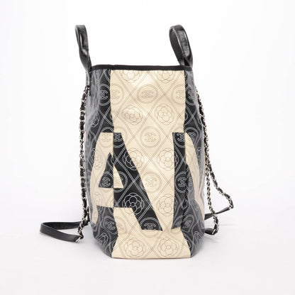 Chanel Black & Ivory Coated Canvas Camellia Tote