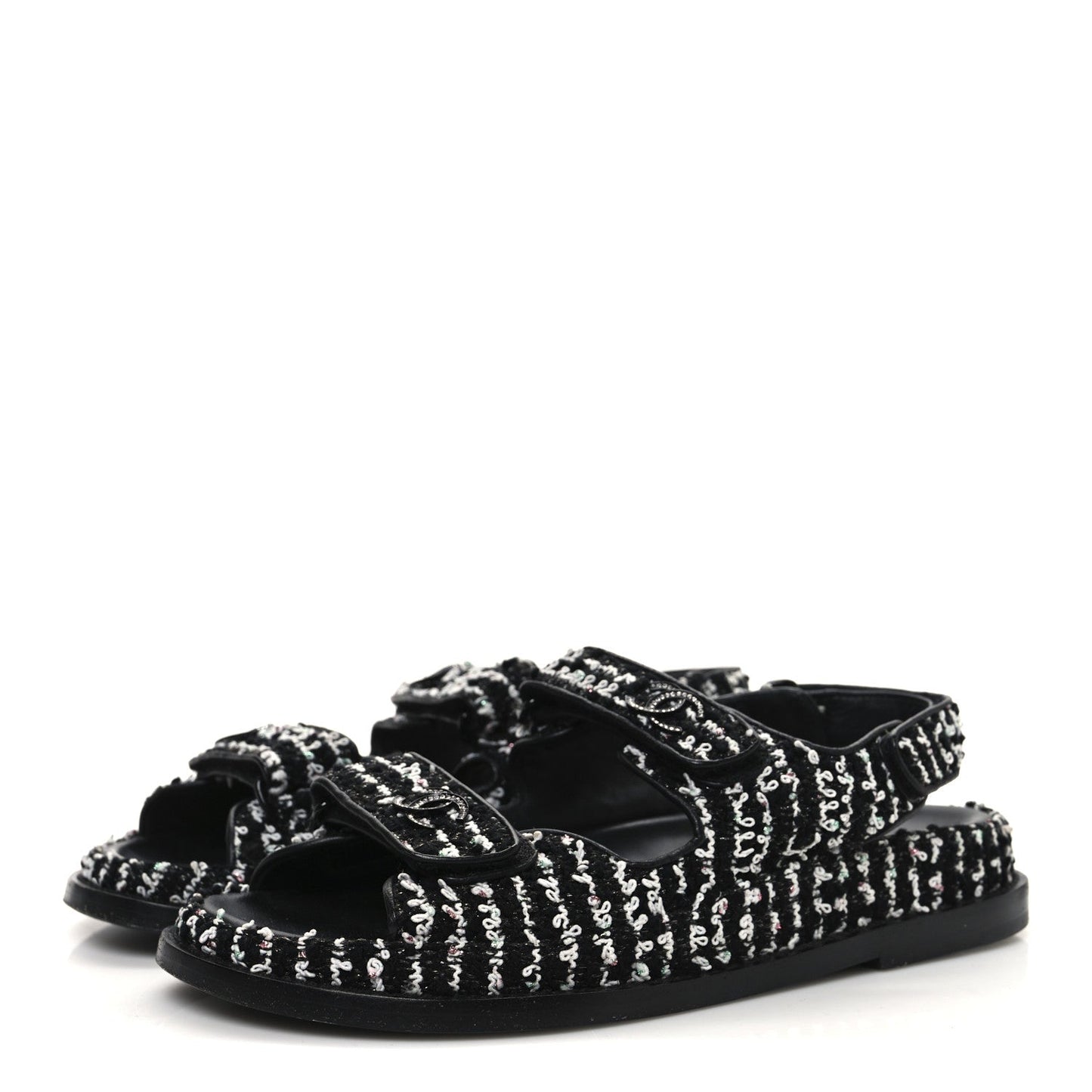 Tweed Velcro Dad Sandals 36.5 Black White