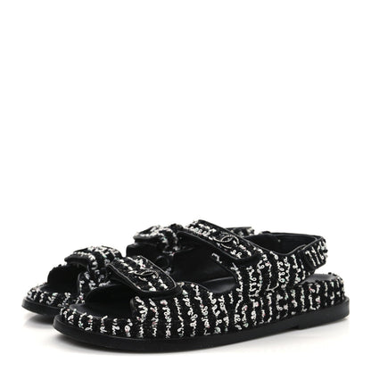 Tweed Velcro Dad Sandals 36.5 Black White