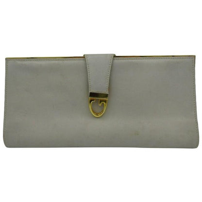 Gucci Stone Leather Two Way Purse w Gold G Logo Clasp & Chain Strap