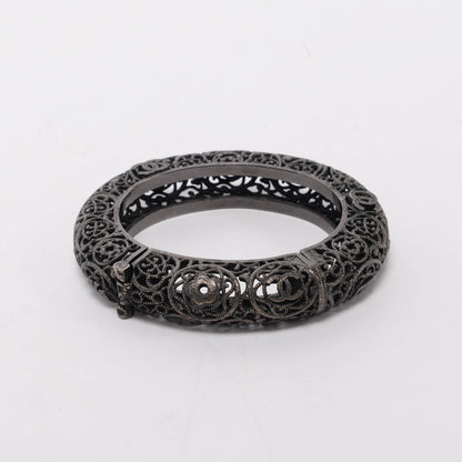 Chanel Blackened Metal Filigree Hinged Bracelet