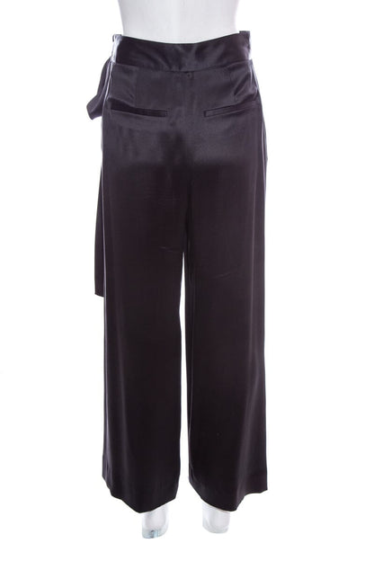 Chanel Rome Collection Black Silk Satin Tie Detail Pant SZ 38