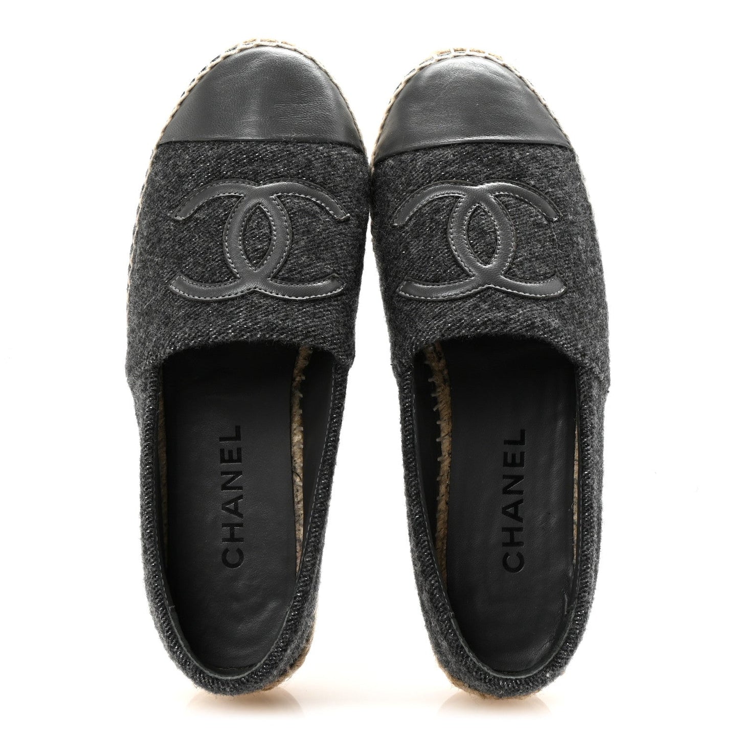Tweed Lambskin CC Espadrilles 38 Grey