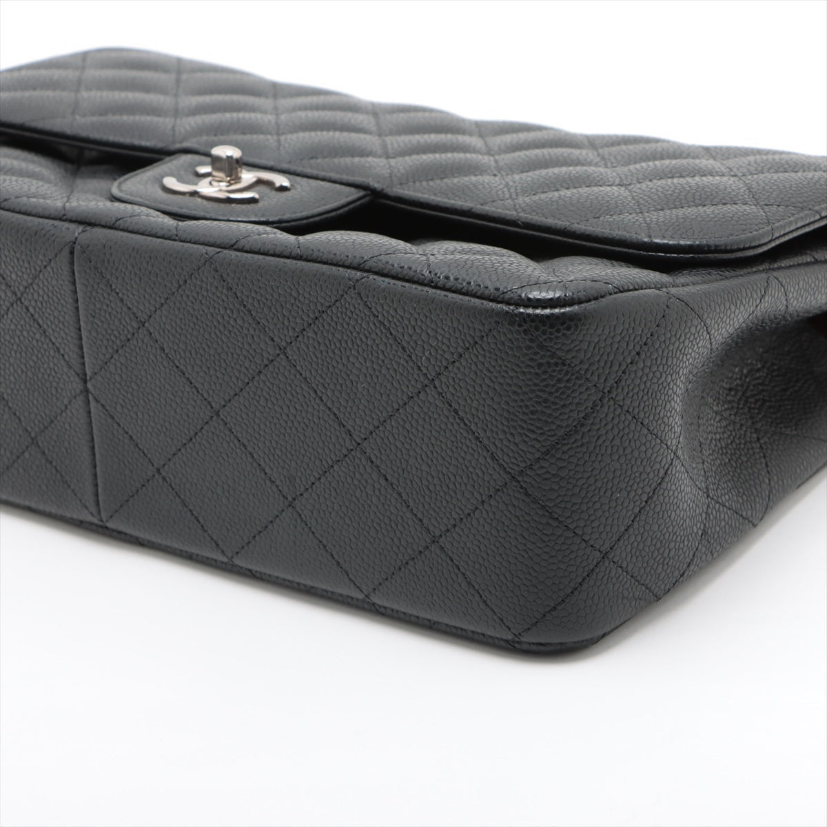 CHANEL DECAMATRASSE 30  Caviar S Double Flap Double Chain Bag Black Silver  15th A58600