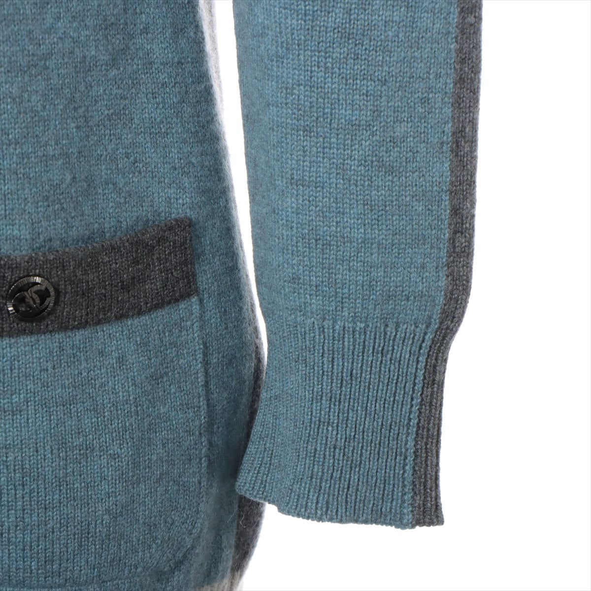 Chanel Coconut Button Casimir Cardigan 34  Blue x Grey P46784