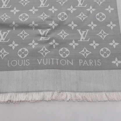 Louis Vuitton Pearl Grey Silk & Wool Denim Monogram Shawl