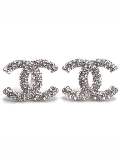 Crystal CC Logo Earrings Silver Chanel