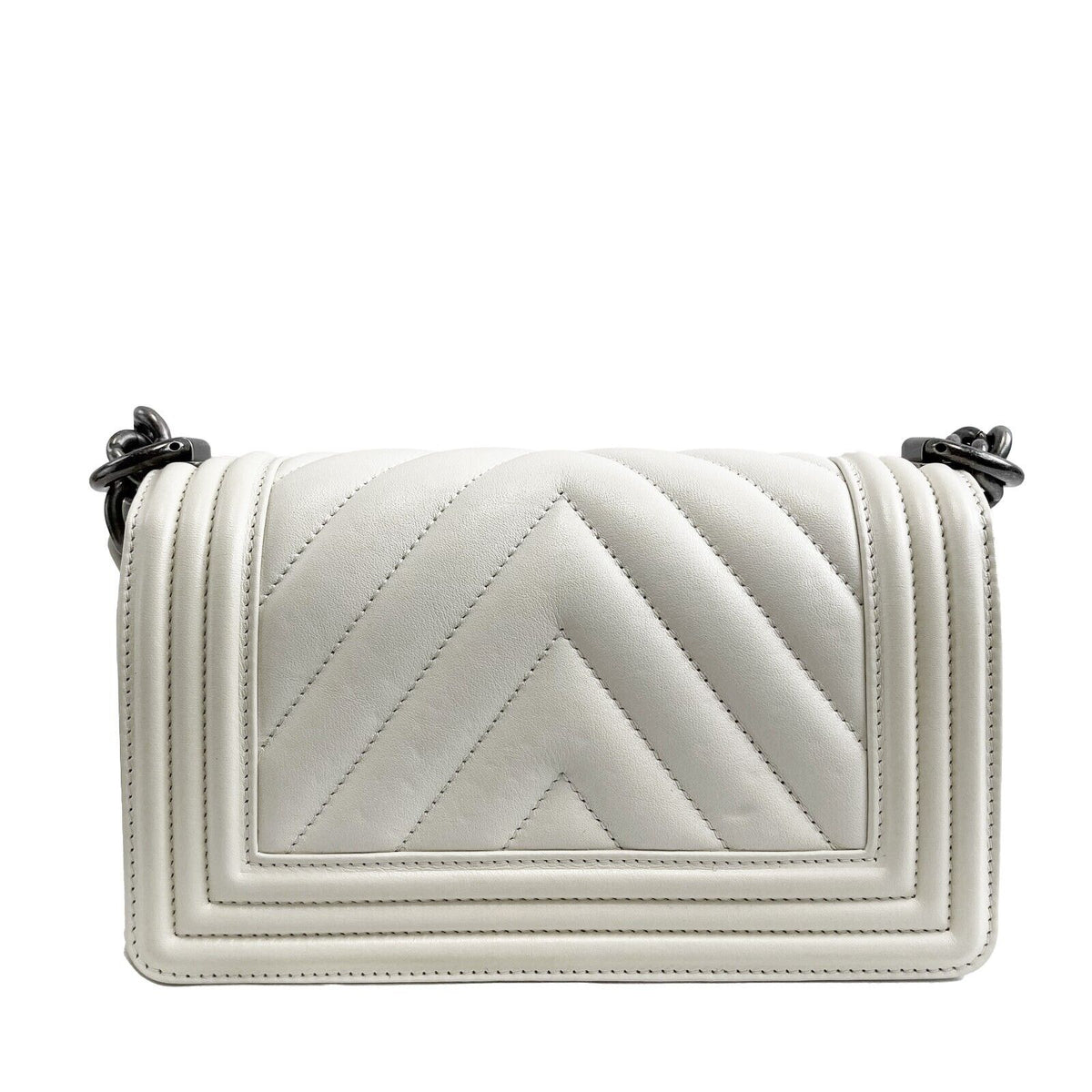 Chanel Boy New Chevron Quilted White Shoulder Bag Mini