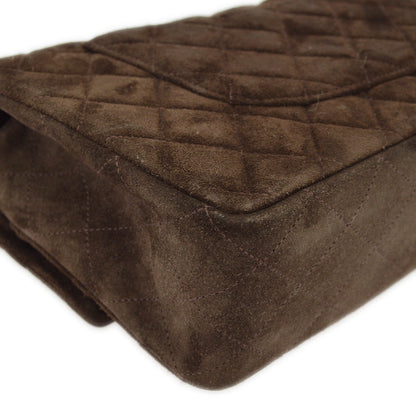 Chanel Brown Suede Medium Classic Double Flap Shoulder Bag