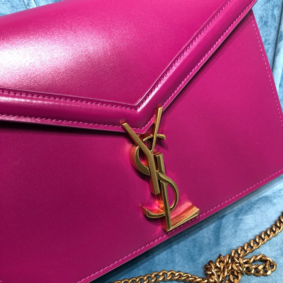 Yves Saint Laurent Cassandra Medium Chain Bag Dark Pink  8.7in/22cm