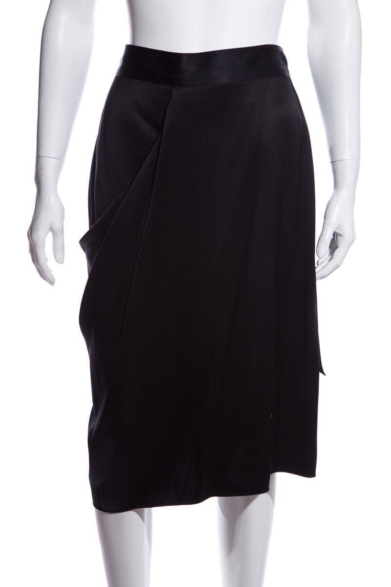 Chanel Black Silk Drapped Wrap Skirt SZ 46